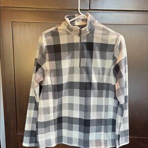 Lands' End Black and Gray Plaid Fleece Pullover EUC, size M